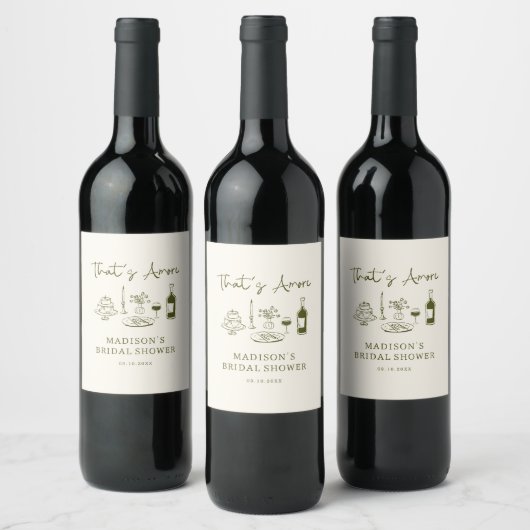 Étiquette Pour Bouteilles De Vin C'est Amore Olive Green Hand Drawn (Bouteilles)