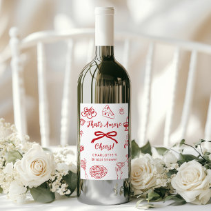 Étiquette Pour Bouteilles De Vin C'est l'Amour Mariage Italien Dessiné à la Main
