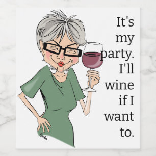 Étiquette Pour Bouteilles De Vin C'est ma fête Dame de dessin animé
