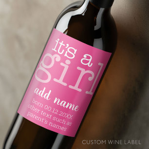 Étiquette Pour Bouteilles De Vin C'est une fille - moderne, rose lunatique