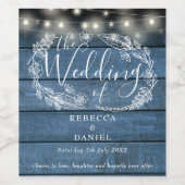 Étiquette Pour Bouteilles De Vin Chaîne Lumière Floral Bleu Rustique Mariage Bois (Étiquettes simples)