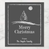 Étiquette Pour Bouteilles De Vin Chalk Art Pine Tree in Snow Custom Joyeux Noël (Étiquettes simples)