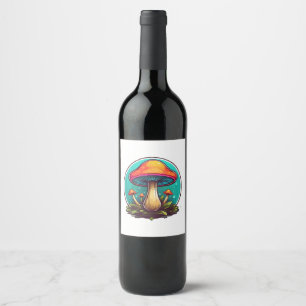Étiquette Pour Bouteilles De Vin Champignons magiques colorés