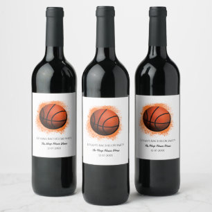 Étiquette Pour Bouteilles De Vin Champion d'anniversaire de basket-ball blanc orang