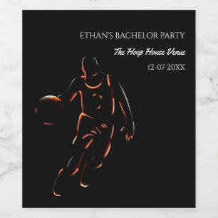 Étiquette Pour Bouteilles De Vin Champion d'anniversaire de basket-ball noir orange