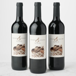 Étiquette Pour Bouteilles De Vin Chapeau de cowgirl Country Western avec fleurs