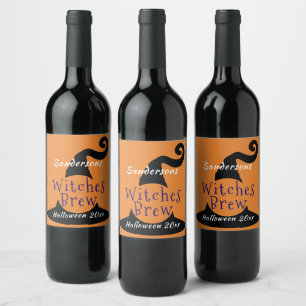 Étiquette Pour Bouteilles De Vin Chapeau de sorcière noire sur vin éditable Hallowe