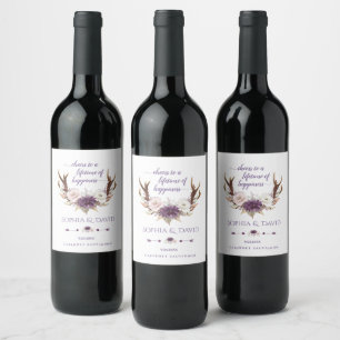 Étiquette Pour Bouteilles De Vin Charm Lavender Rose Fleurs Blanches Antlers Mariag