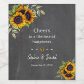 Étiquette Pour Bouteilles De Vin Charme Aquarelle Sunflower Chalkboard Mariage (Étiquettes simples)