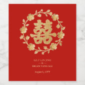 Étiquette Pour Bouteilles De Vin Charming Glitter Floral Chinese Double Happiness (Étiquettes simples)