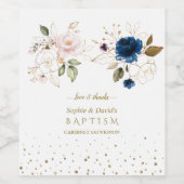 Étiquette Pour Bouteilles De Vin Charming Rose Blue Gold Flowers Twins Christening (Étiquettes simples)