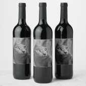 Étiquette Pour Bouteilles De Vin chat bleu-russe avec les yeux verts (Bouteilles)