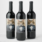 Étiquette Pour Bouteilles De Vin Chat en costume (Bouteilles)