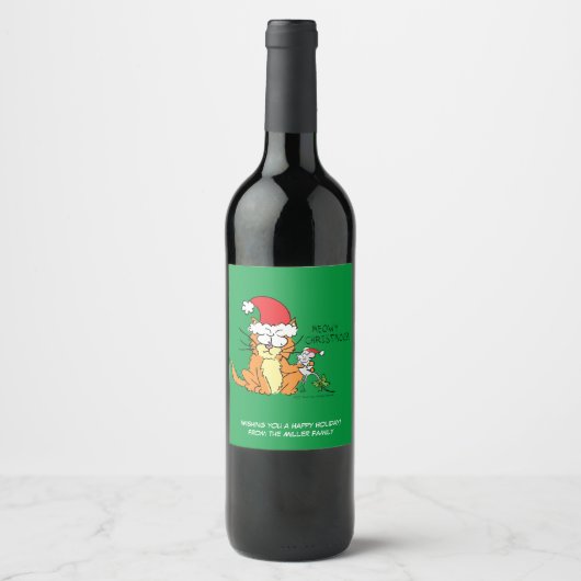 Étiquette Pour Bouteilles De Vin Chat Funny Noël Cartographie mignonne souris souri (Devant)