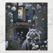 Étiquette Pour Bouteilles De Vin Chat gris dans un champ de fleurs (Étiquettes simples)