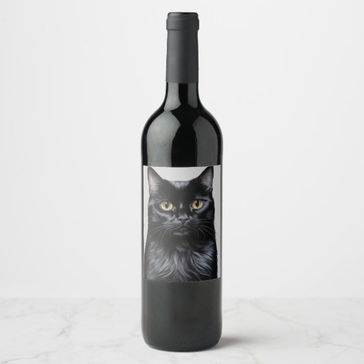 Étiquette Pour Bouteilles De Vin Chat noir (Devant)