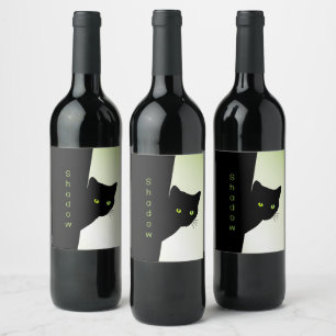 Étiquette Pour Bouteilles De Vin Chat noir à oreille verte