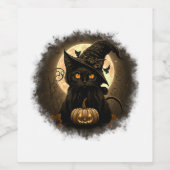Étiquette Pour Bouteilles De Vin Chat noir Citrouille Lune Éffrayante Halloween Wom (Étiquettes simples)