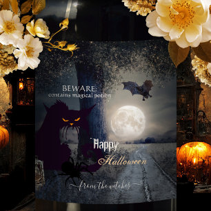 Étiquette Pour Bouteilles De Vin Chat noir Halloween brun