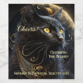 Étiquette Pour Bouteilles De Vin Chat noir magique (Étiquettes simples)
