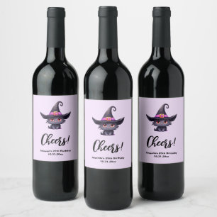 Étiquette Pour Bouteilles De Vin Chat noir mignon portant une sorcière Casquette An