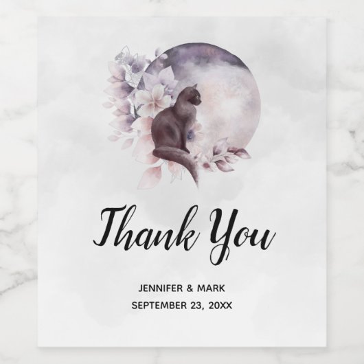 Étiquette Pour Bouteilles De Vin Chat noir par un Mariage de Pleine lune magique (Étiquettes simples)