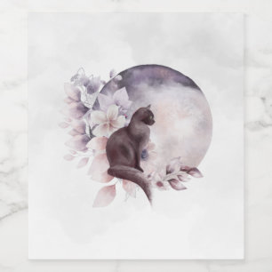 Étiquette Pour Bouteilles De Vin Chat noir par une Pleine lune magique