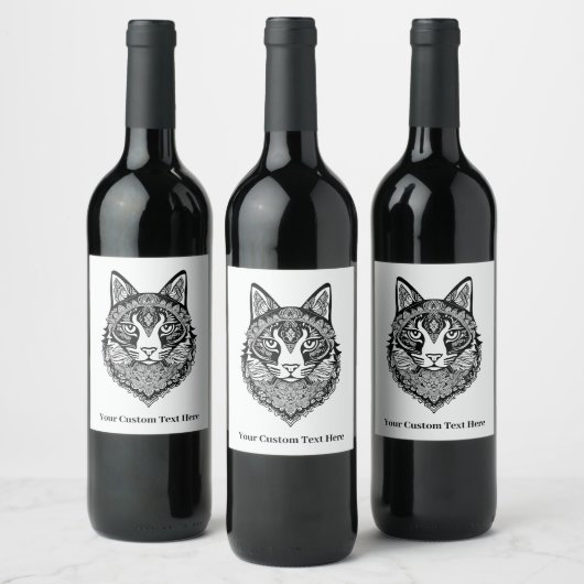 Étiquette Pour Bouteilles De Vin Chat ornemental texte personnalisé (Bouteilles)