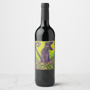 Étiquette Pour Bouteilles De Vin chat pourpre sur l'étiquette de vin jaune