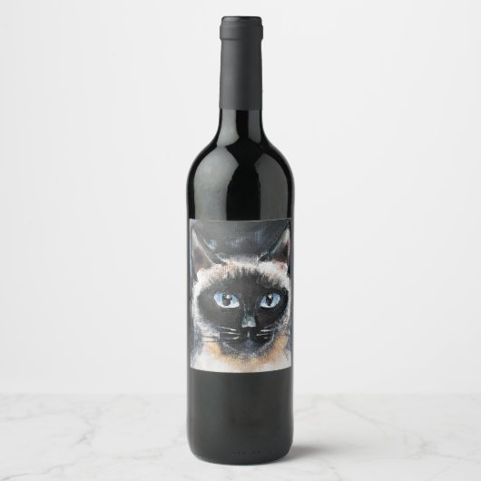 Étiquette Pour Bouteilles De Vin chat siamois (Devant)