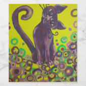 Étiquette Pour Bouteilles De Vin chat violet sur vin jaune étiquette (Étiquettes simples)