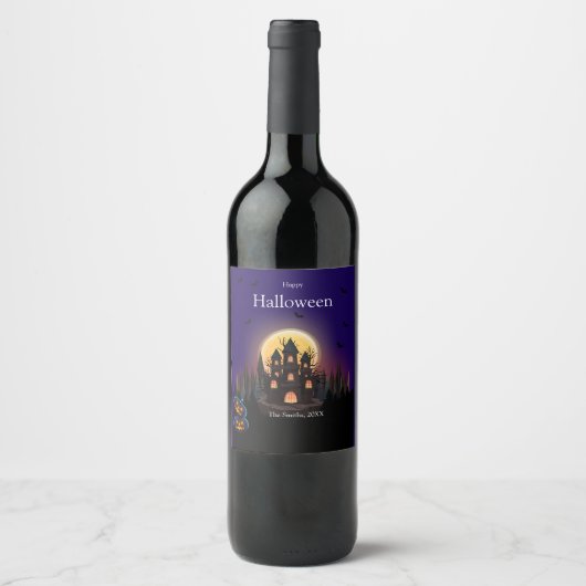 Étiquette Pour Bouteilles De Vin Château d'Halloween (Devant)
