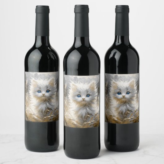 Étiquette Pour Bouteilles De Vin Chaton blanc précieux (Bouteilles)