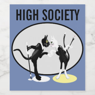 Étiquette Pour Bouteilles De Vin Chats de la haute société en tenue noire et blanch