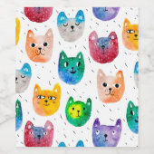 Étiquette Pour Bouteilles De Vin Chats et amis à l'aquarelle (Étiquettes simples)