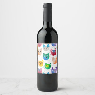 Étiquette Pour Bouteilles De Vin Chats et amis à l'aquarelle