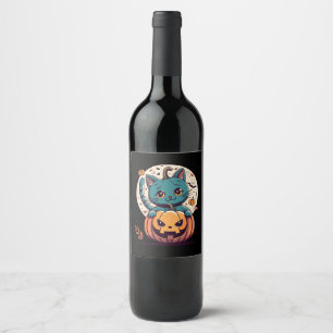 Étiquette Pour Bouteilles De Vin Chats et citrouilles pour un joyeux Halloween !