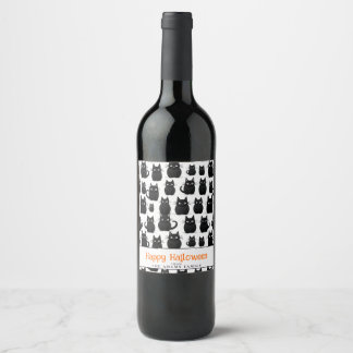 Étiquette Pour Bouteilles De Vin Chats noirs Nom personnalisé Bonne Halloween