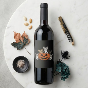 Étiquette Pour Bouteilles De Vin Chats rétro d'Halloween dans une citrouille en sai