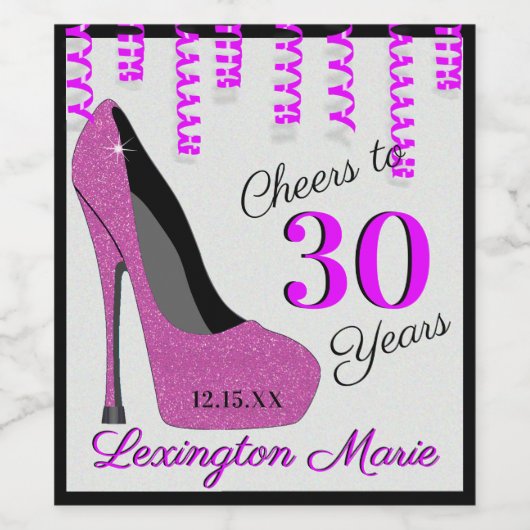 Étiquette Pour Bouteilles De Vin Chaussure rose haute talon Anniversaire Fête Spark (Étiquettes simples)