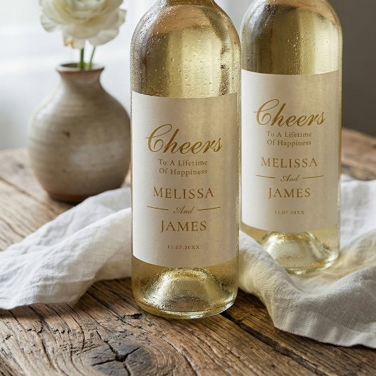 Étiquette Pour Bouteilles De Vin Cheers Elegant Script Wedding White Wine Label