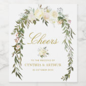 Étiquette Pour Bouteilles De Vin CHEERS | Fleurs de mariage ivoire (Étiquettes simples)