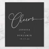 Étiquette Pour Bouteilles De Vin Cheers Minimal Black Script Elegant Wedding Favor (Étiquettes simples)