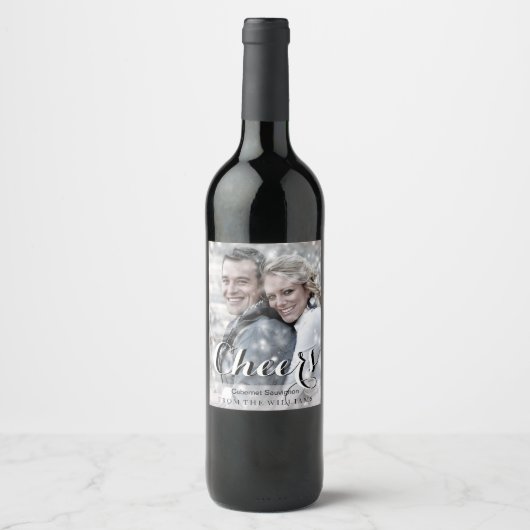 Étiquette Pour Bouteilles De Vin CHEERS Script Photo personnalisée moderne (Devant)