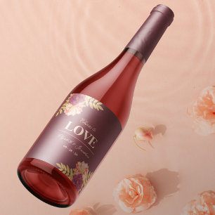 Étiquette Pour Bouteilles De Vin Cheers to Love Bourgogne Rose Boho Elégant mariage