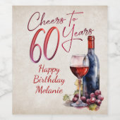 Étiquette Pour Bouteilles De Vin Cheers Wine 60e anniversaire (Étiquettes simples)