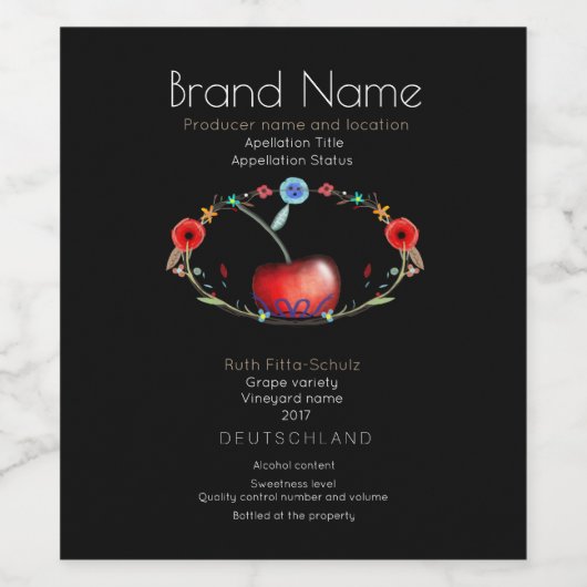 Étiquette Pour Bouteilles De Vin Cherry Sweet Young Wine (Étiquettes simples)
