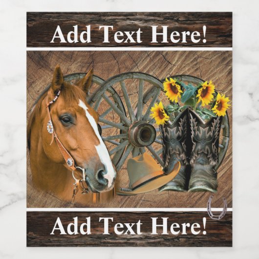 Étiquette Pour Bouteilles De Vin Cheval Cowboy Boots Wagon Wheel Ouest (Étiquettes simples)