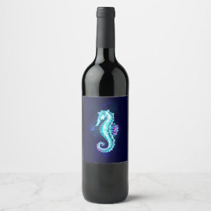 Étiquette Pour Bouteilles De Vin Cheval de mer de glace cristal sur Arrière - plan 