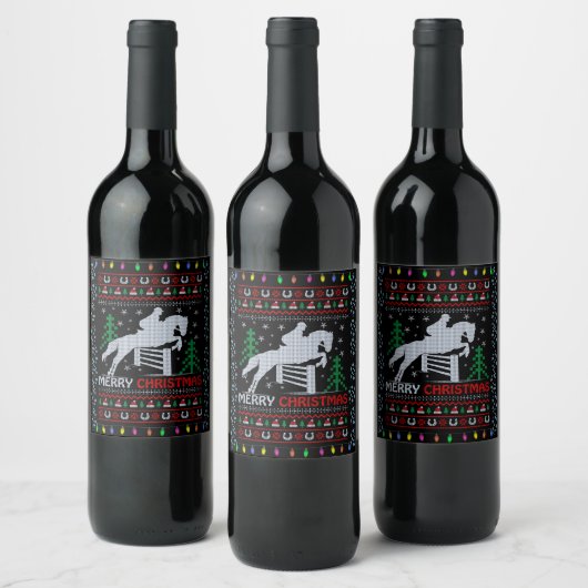 Étiquette Pour Bouteilles De Vin Cheval équitation Sauts Joyeux Noël (Bouteilles)